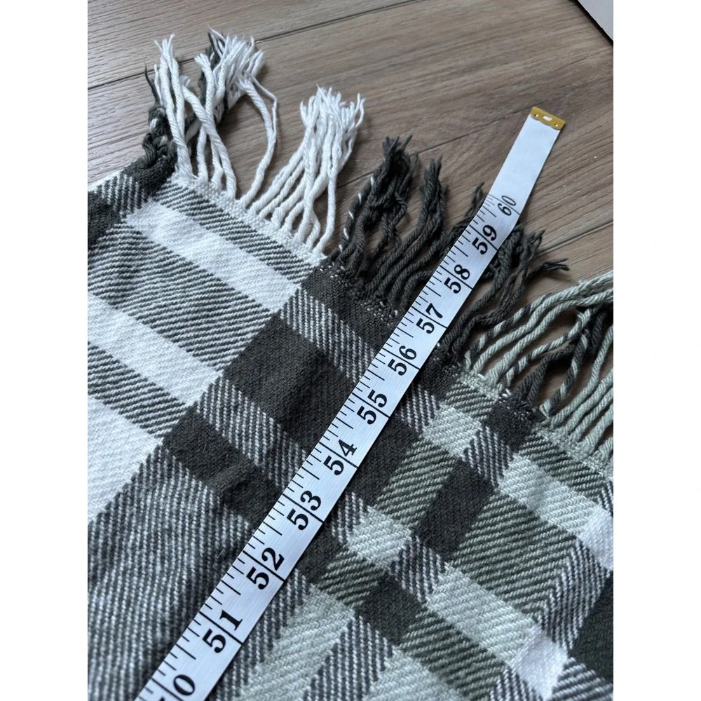 TEXTEIS PENEDO Oversized Throw Blanket Green Ivory Plaid Fringe Portugal 50x60